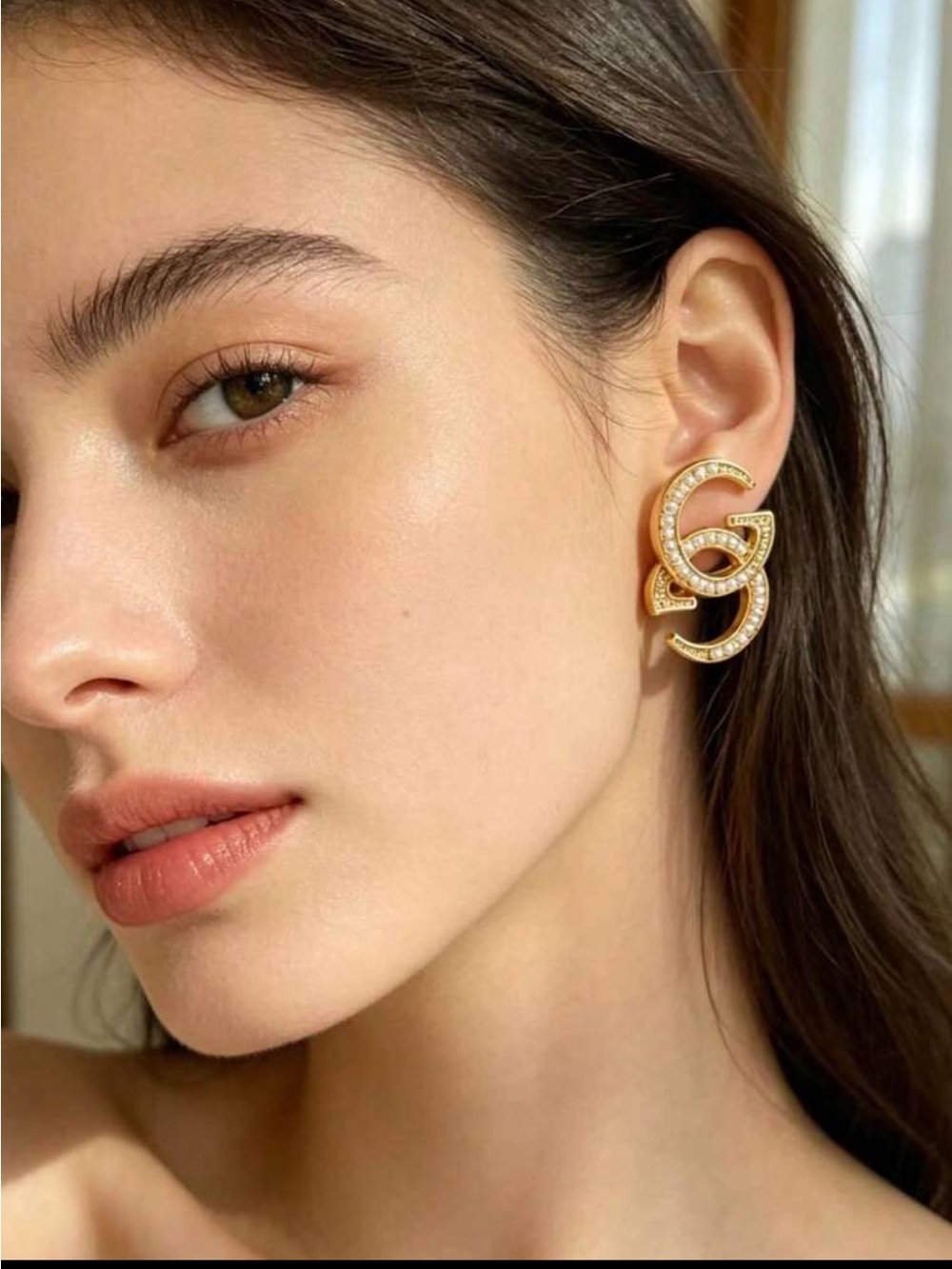 GG Gold Interlocking Hoop Crystal Earrings - Designer Style